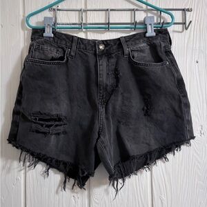 Distressed Black Denim Shorts
